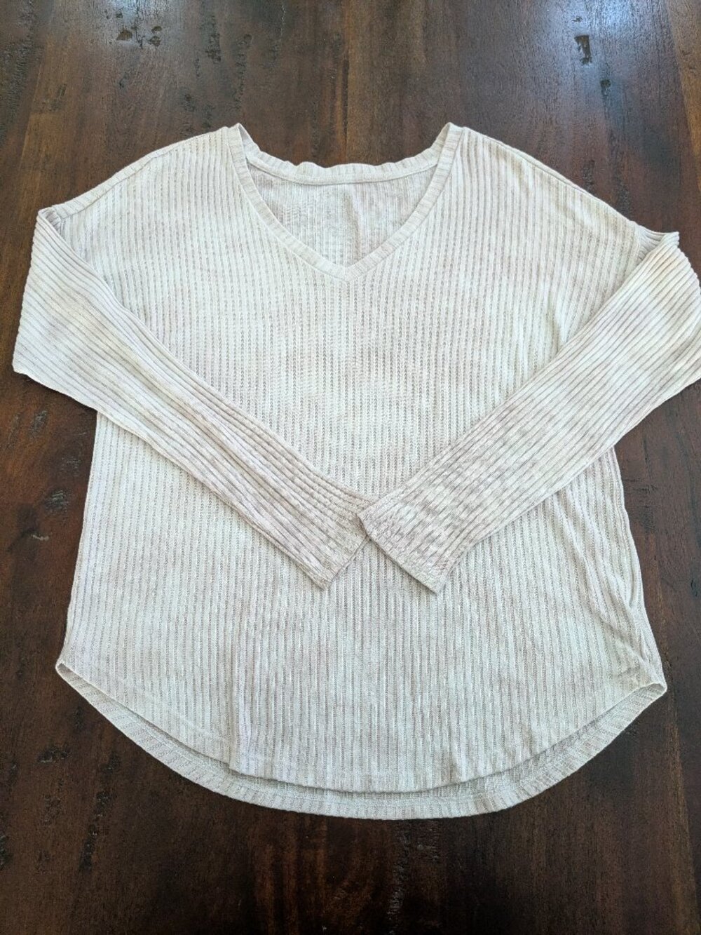 American Eagle Soft & Sexy Ribbed V-Neck Tie Dye Long Sleeve Top - Size L